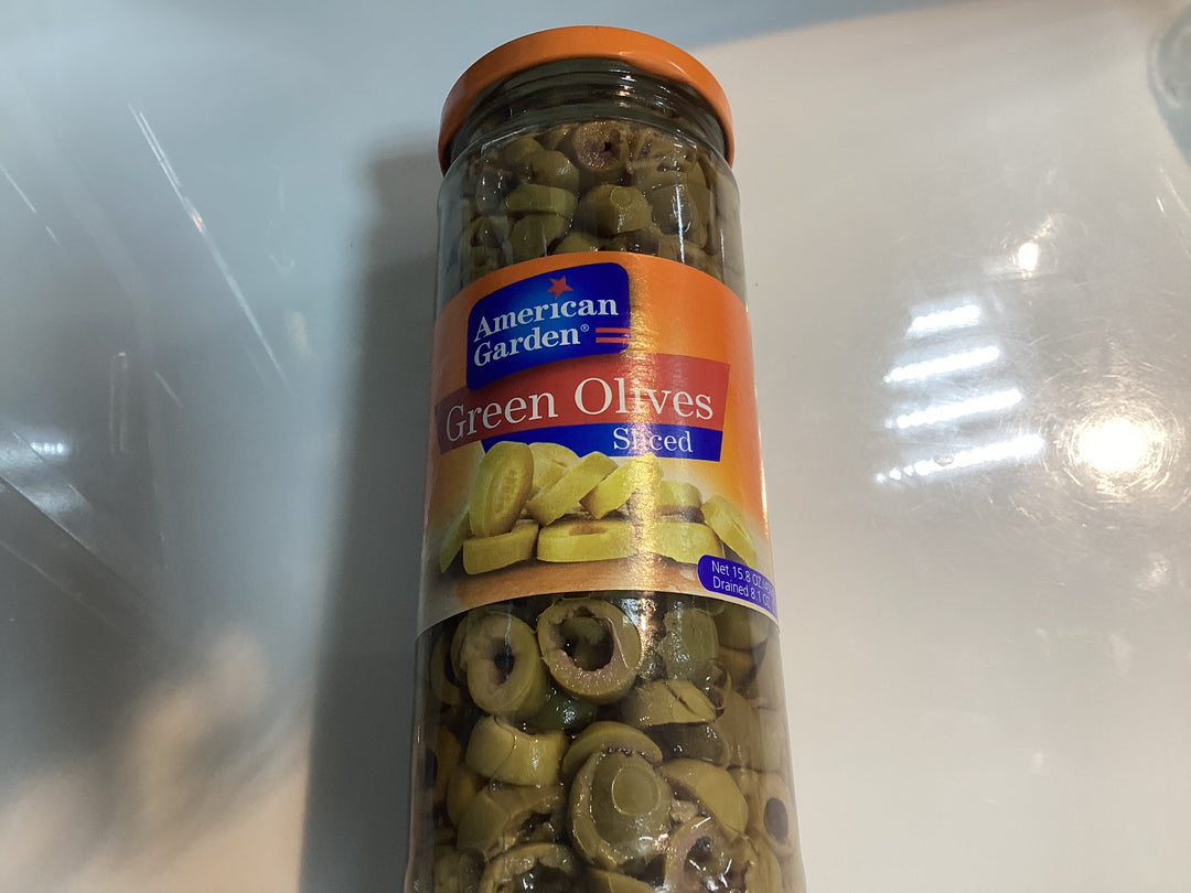 American garden Green Olives Sliced 450g